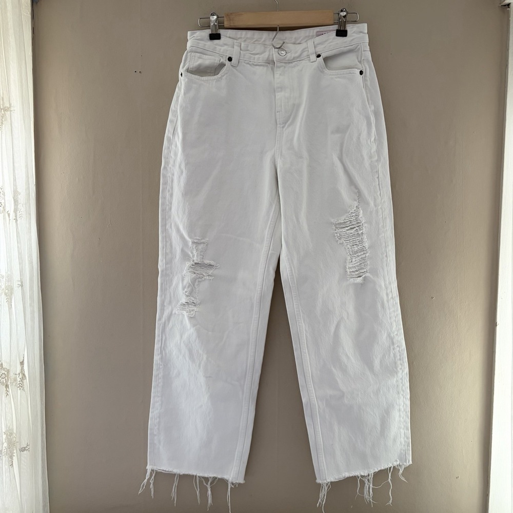 All Saints Womens Ash Boyfriend Jeans Size 28 White Distressed Raw Hem Cropped